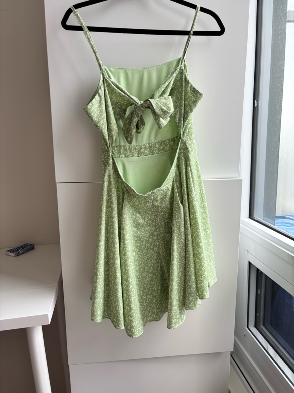 Green Floral Tie-Back Mini Dress